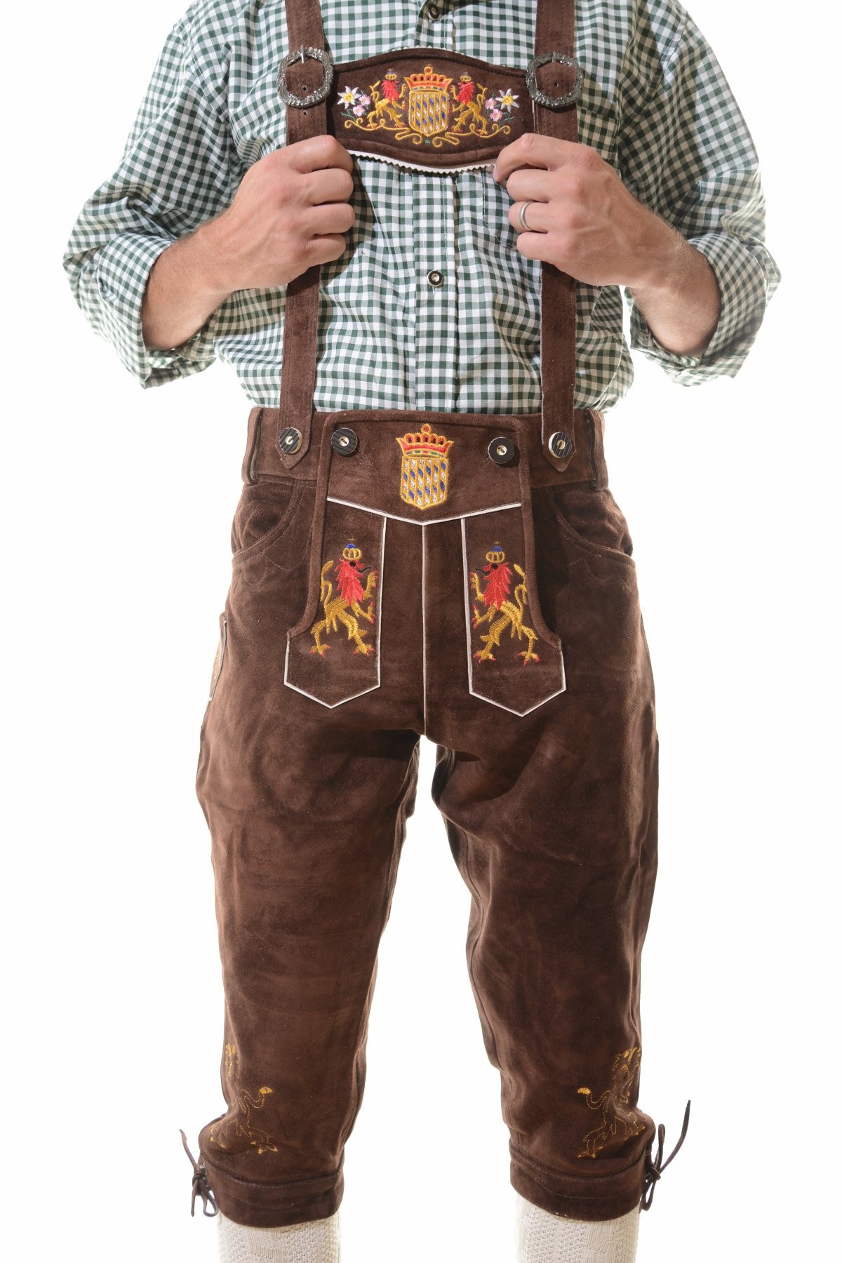 German Oktoberfest Long Bavarian Lederhosen Real Leather Matching Suspenders New 